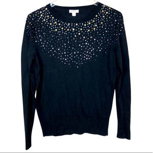 Merona Rhinestone Neck Black Sweater M